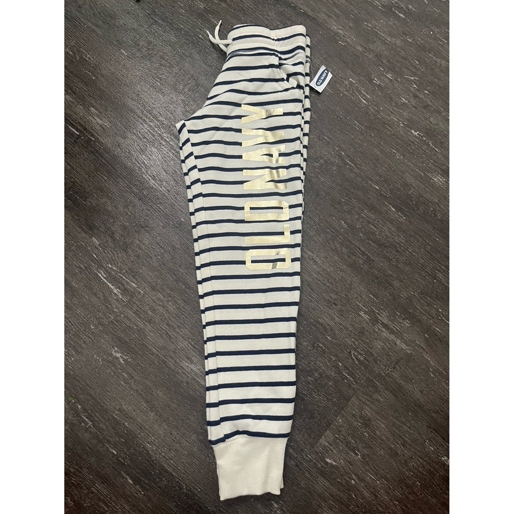 Girls Old Navy Sweatpants Striped Size 8 NWT‎ Silver Logo Navy Cream
